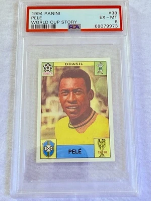 Pegatina Panini #38 Pelé 1994 PSA 6 Copa Mundial Historia Brasil Salón de la Fama Fútbol Fuerte 6 Foto 1 de 4
