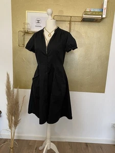 Vintage Popeline-Kleid mit Taschen 40? schwarz ausgestellt 50er/60er-Jahre? Midi - Bild 1 von 10