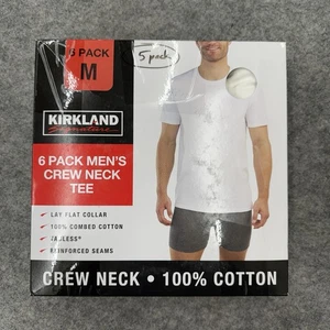 Paquete de 5 camisetas Kirkland Signature para hombre cuello redondo, blancas, 100 % algodón, talla M - Imagen 1 de 3