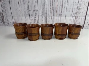 Vintage Boho handgeschnitzt Holz 5 Schnapsgläser - Bild 1 von 5