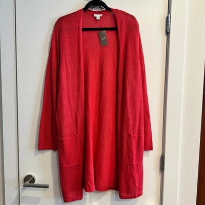 Novo Cardigã Suéter Feminino J. Jill Vermelho Laranja Mescla de Linho Manga Longa Tamanho XL  - Imagem 1 de 4