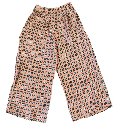 Pantalones Etro Mujer 38 Rosa Azul Estampado Recortados 100% Seda Pierna Ancha Hecho en Italia Foto 1 de 4