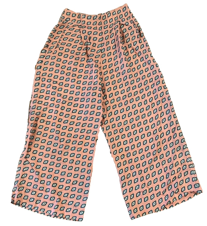 Pantalones Etro Mujer 38 Rosa Azul Estampado Recortados 100% Seda Pierna Ancha Hecho en Italia Foto 1 de 4