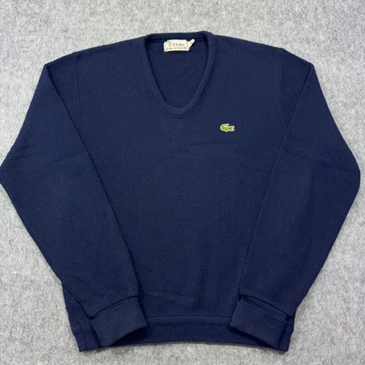 Suéter de punto vintage IZOD LACOSTE para hombre azul medio cuello en V suéter años 60 Foto 1 de 4