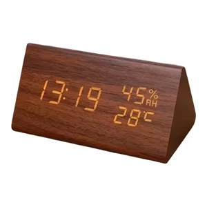 LED Student Clock Simple Wooden Clock Temperature Display Sound Control4706 - Picture 1 of 19