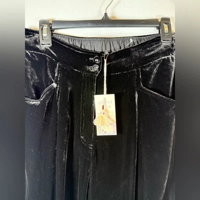 Pantalón Johnny Was Lujoso Bordado Terciopelo Negro Talla Pequeña Pavo Real Foto 1 de 4