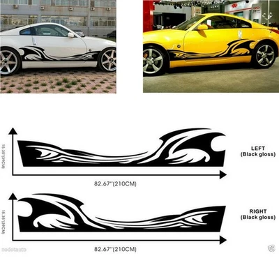 2X Calcomanías adhesivas a rayas de rueda de fuego llamas largas para carrocería lateral de coche Foto 1 de 4