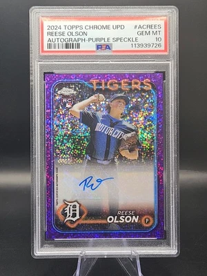 Reese Olson 2024 Topps Chrome Update Purple Speckle Refractor 005/299 PSA 10! RC - Image 1 of 2