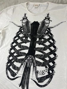 Diesel Shirt Mens XL White Black Rib Cage Graphic Birds Tee Turkish Made Cotton - Picture 1 of 9