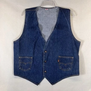 Vintage 1970's Levis Snap Vest Blue Denim Orange Tab Made In USA Size XL - Picture 1 of 13