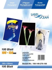 100 Blatt 100x150 270g/m² Fotopapier HGlossy+wasserfest von LabelOcean (R)