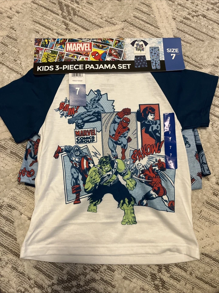 Boys Marvel Pajama Set Shirt Shorts Pants Size 5 -Bjk