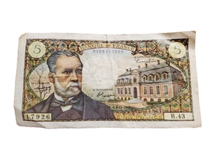 5 Cinq Francs 1966 Pasteur France Banknote bill Good - Picture 1 of 2