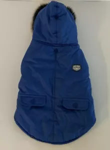 Top Paw Fleece Lined Blue Parka with Black Fur Trimmed Hood for Dogs Size Small - Picture 1 of 5