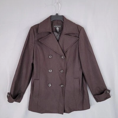 Chaqueta para mujer New York & Company mezcla de lana abrigo de doble botonadura marrón talla 6 Foto 1 de 4