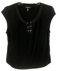 Blusa para mujer Ellen Tracy con cordones escote talla L negra B24*O - Imagen 1 de 3