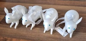 4 X JOHN LEWIS Xmas Tree Glass White Glitter Mice Bauble Decorations New - Picture 1 of 3