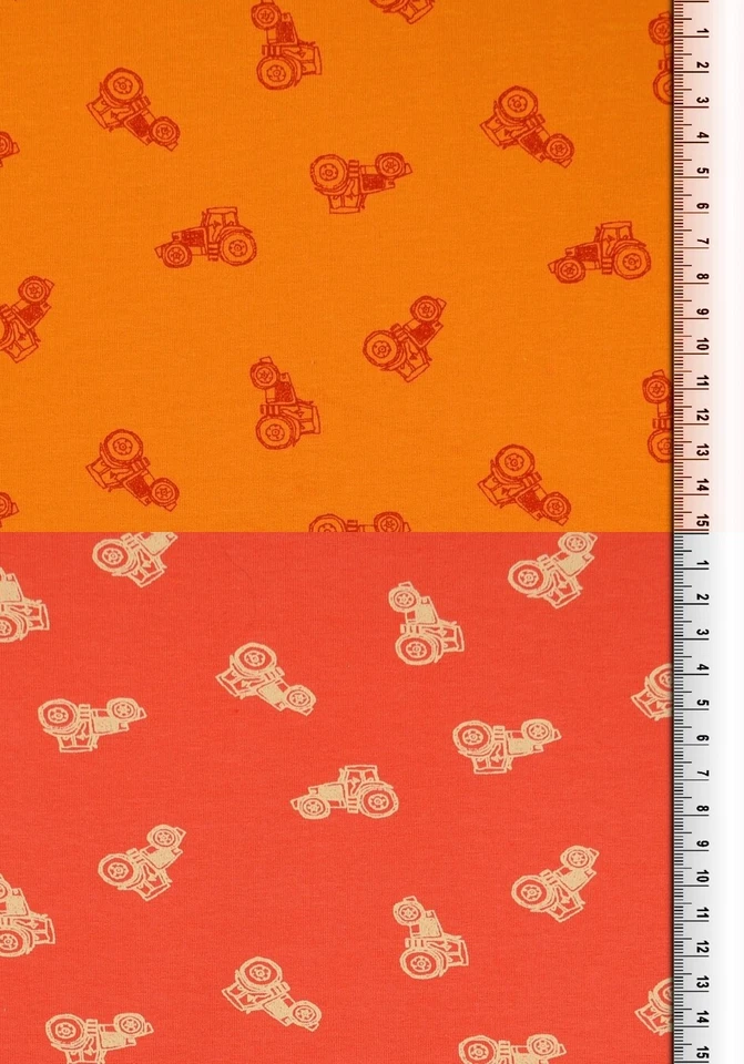 Traktor Jersey Trecker rot orange Jungen Baumwolljersey Meterware - Bild 1 von 1