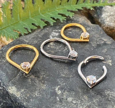 1pc Tear Drop Hinged Segment Ring 16g Teardrop Septum Clicker Surgical Steel - Image 1 of 3