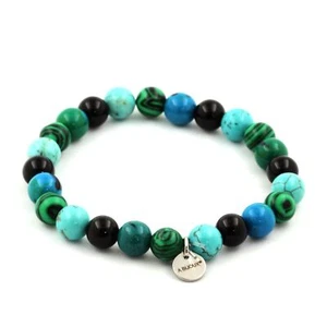 Armband Perlen Chrysokoll + Malachit + Türkis + Schwarzer Achat 8 Hergestellt In - Bild 1 von 3