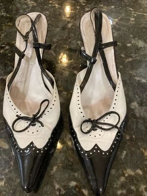 VERSANI WOMEN SHOES SLINGBACK SIZE 9.5B BLACK/WHITE MADE IN ITALY - Image 1 of 4