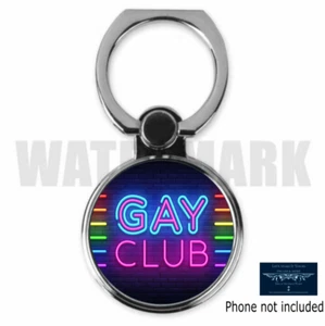 GAY CLUB NEON LIGHT PRIDE LGBQT CUSTOM ROUND MOBILE PHONE RING HOLDER STAND - Picture 1 of 2
