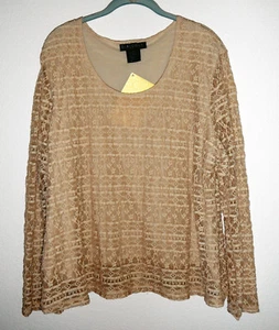 DIALOGUE BEIGE STRETCH LACE TUNIC TOP, NWT, BUST ABOUT 49+", SZ 2X - Picture 1 of 3