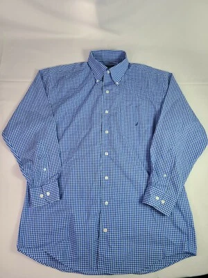 Nautica Men 15 Checkered Button Shirt Down Non-Iron Pockets Long Sleeve Blue - Image 1 of 4