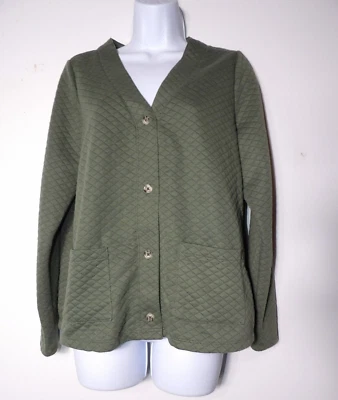 Como Vintage Grande Caridgan Acolchado Cuello en V Botones Verde Oliva Ligero Preparación Foto 1 de 4