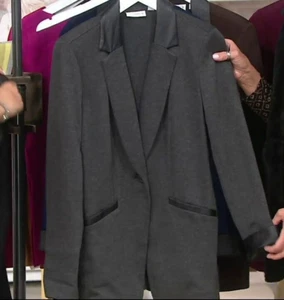 Susan Graver Ponte Gray w/Faux Black Leather Trim Jacket Size 8 - Picture 1 of 4