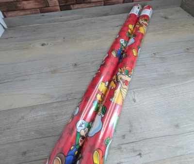 Papel de regalo Super Mario Mariokart 2 rollos 50 pies cuadrados cada uno 100 en total Nintendo Foto 1 de 4