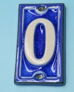 French Blue #0 Tile Art Pottery house number 4.25" tall - Picture 1 of 3