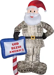 7 Ft Airblown Inflatables Military Santa with God Bless America Sign Gemmy - Picture 1 of 2