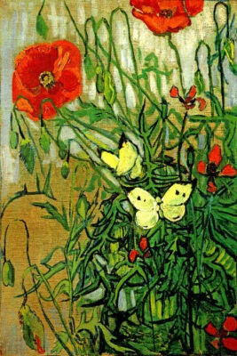 FLORES DE BORBOLETAS E PAPOULAS 1890 PINTURA POR VINCENT VAN GOGH REPRO  - Imagem 1 de 3