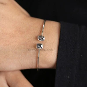 1.14 Ct Natural Mix Shape Bracelet Salt and Pepper Diamond Bracelet KD1220 - Picture 1 of 10