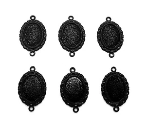 6 BLACK METALLIC MELANIE Style 18mm x 13mm CAMEO PENDANT CONNECTORS w/ 2 Loops - Picture 1 of 7