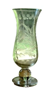 Vaso piedistallo cristallo 12,5" alto vetro trasparente inciso fiori vite punti GRANDE - Foto 1 di 9