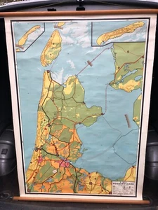 VINTAGE DUTCH SCHOOL EDUCATION GEOGRAPHICAL CANVAS LAND-MAP CHART NOORD HOLLAND - Picture 1 of 7