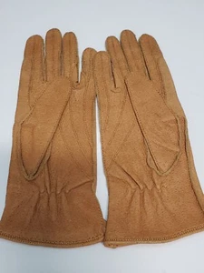Vintage Tan Genuine Leather Made In Romania Gloves Size 6.5 - Picture 1 of 5