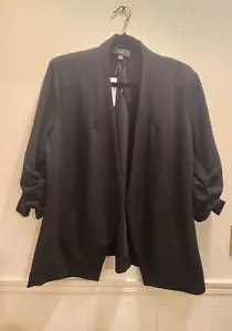 Premise Woman 2X/TTG Black 3/4 Sleeve Shoulder Pads Open Front Blazer NWT #51 - Picture 1 of 12