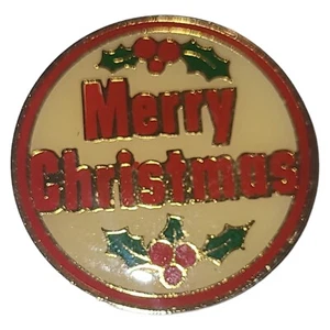 Vintage 1,5" Runde Frohe Weihnachten Stechpalme Beere Emaille Anstecknadel Brosche Pinback - Bild 1 von 4