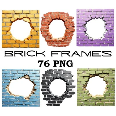 Cracked Brick Wall Border Frame Digital Download Clipart PNG Masonry Overlays - Image 1 of 4
