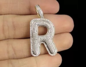 2 Karat runder Labor-erstellter Diamant Initial R Buchstabe Anhänger 14k gelb vergoldet - Bild 1 von 7