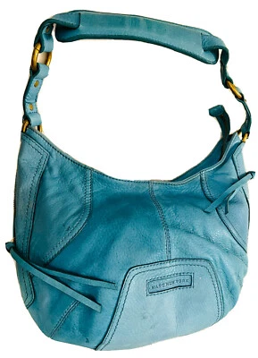 MARC NEW YORK ANDREW MARC HOBO SHOULDER BAG TURQUOISE PEBBLE LEATHER BRASS - Image 1 of 4