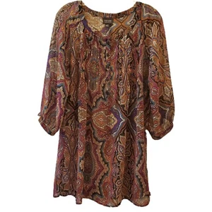 Nicole By Nicole Miller Top Tunic Boho Womens Sz L Colorful Paisley Semi Sheer - Picture 1 of 12