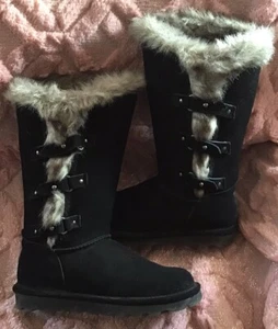 Bearpaw Women’s Emery Black Suede Faux Fur Boots Size 5 - Picture 1 of 9