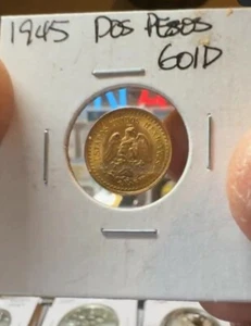 1945 Lustrous Mexico Gold Coin Two and Half Pesos Hidalgo- 2.5 Pesos Dos Y Medio - Picture 1 of 7