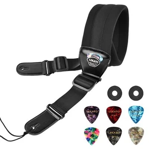 LEKATO LGS-2 Bass Electric Guitar Strap 3 inch Wide Holder Adjustable 6 Picks - Picture 1 of 12