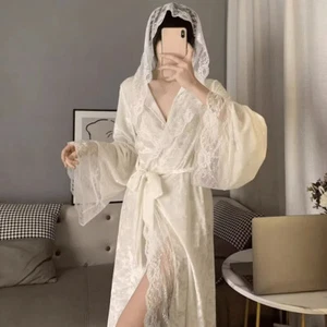 Neu Damen Bademantel mit Kapuze Samt Nachtwäsche Gürtel Morgenmantel Nachtkleid warm Party - Bild 1 von 7