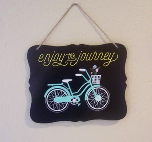 "Enjoy the Journey" Bicycle Chalk Painted Black Chalkboard Plaque Sign 10"x8" - Picture 1 of 1